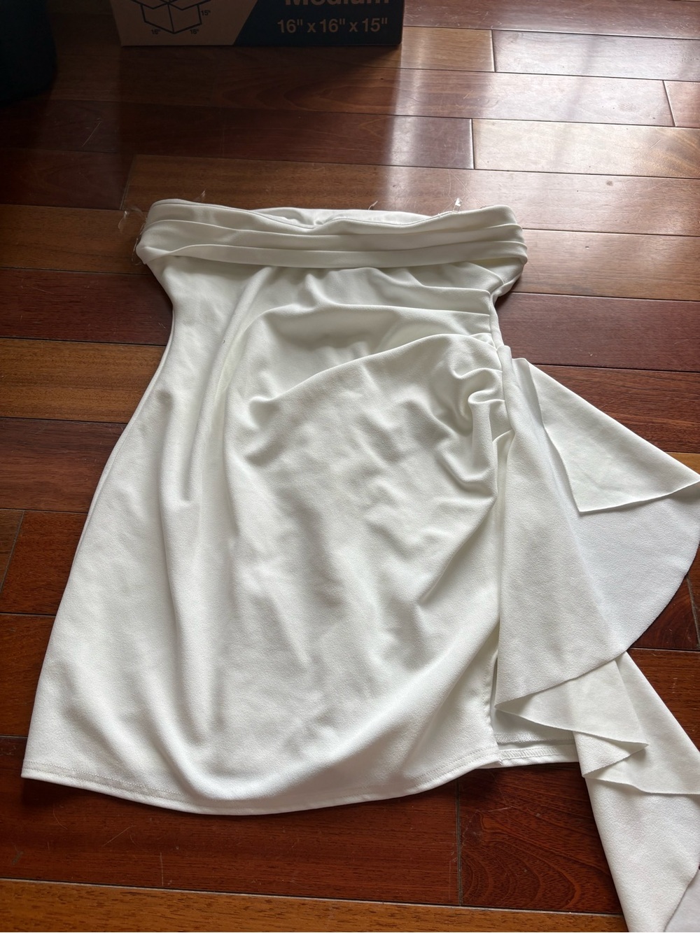 Windsor Strapless White Draped Cocktail Dress with Side Cascade